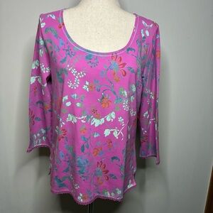 J.Jill Stretch Floral Scoop Neck Top Pink Multicolor Women’s Size M NWT